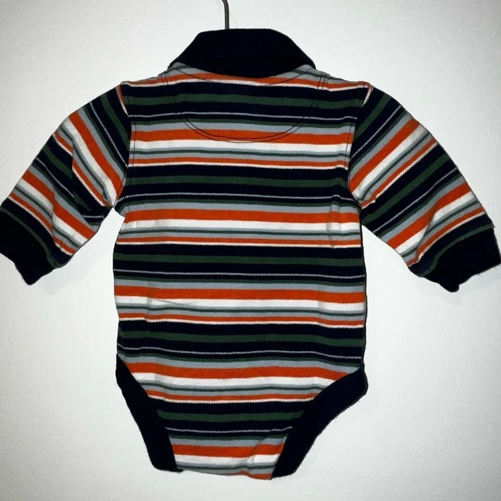 BABY GAP Infant Boys 0-3mo Striped Long Sleeve Polo Onesie Cotton Knit EUC 2004